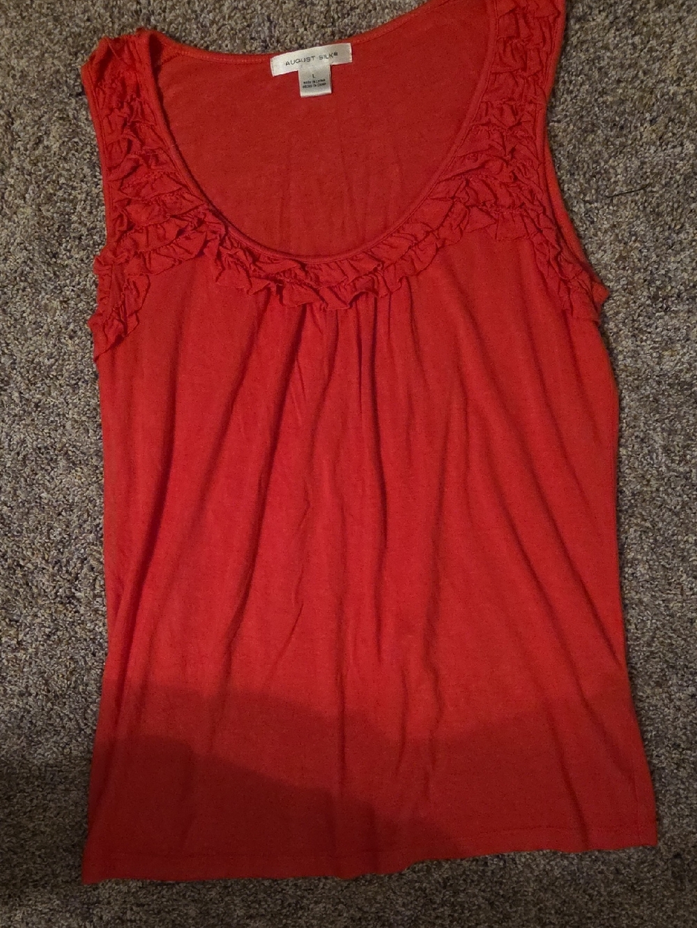 Coral sleeveless ruffle scoop neck tank